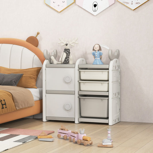 31-Inch Toy Chest and Bookshelf for Toddlers with Enclosed Cabinets and Pull-Out Drawers