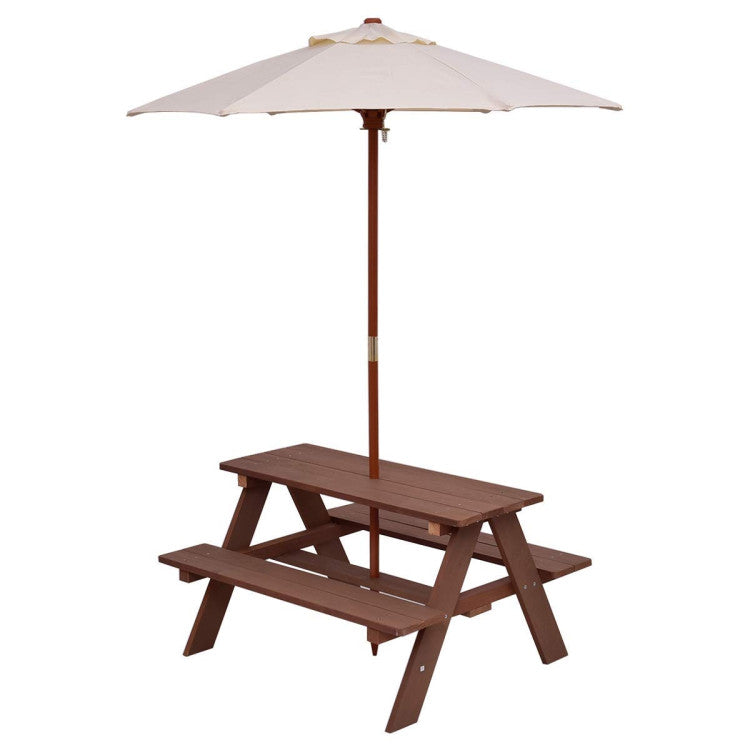 4-Seat Outdoor Kids Picnic Table Bench Set with Removable Umbrella