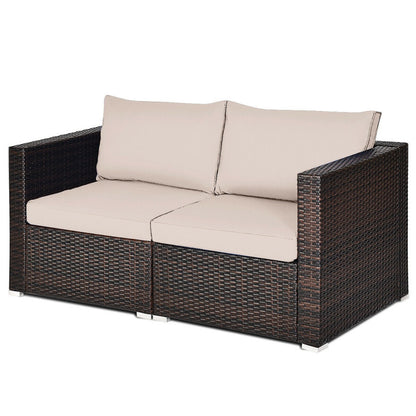 2 Piece Patio Rattan Sectional Conversation Sofa Set