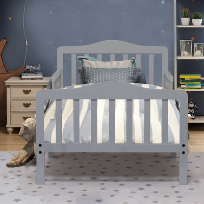 Classic Wooden Toddler Bed Frame with Two Side Safety Guardrails