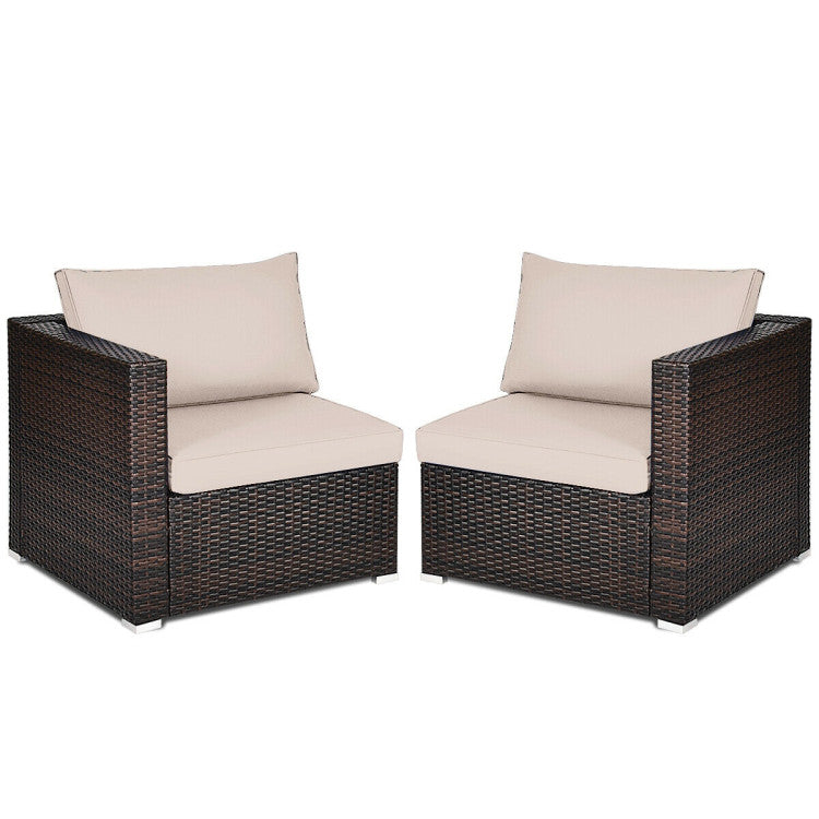 2 Piece Patio Rattan Sectional Conversation Sofa Set