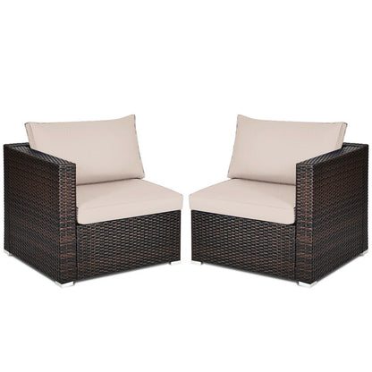 2 Piece Patio Rattan Sectional Conversation Sofa Set