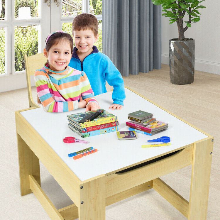 2-In-1 Desktop Kids Table Chairs Set With Storage Boxes