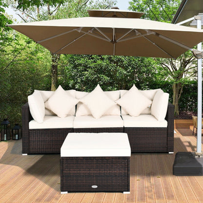 4 Piece Patio Rattan Furniture Set with Removable Cushions and Pillows