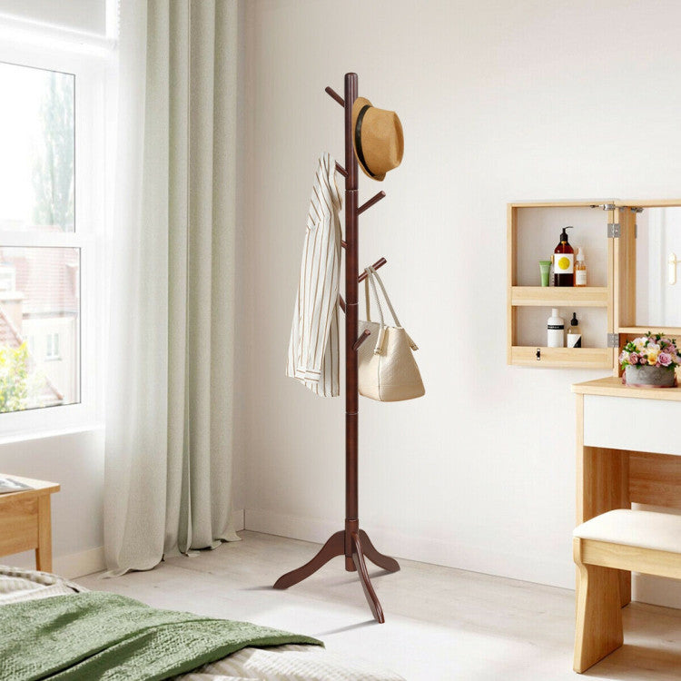 Adjustable Wooden Tree Coat Rack with 8 Hooks