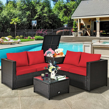 4 Piece Outdoor Patio Rattan Furniture Set with Loveseat and Storage Box