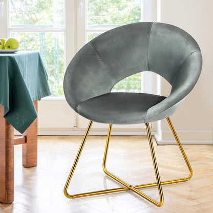 Modern Accent Velvet Dining Arm Chair with Golden Metal Legs and Soft Cushion