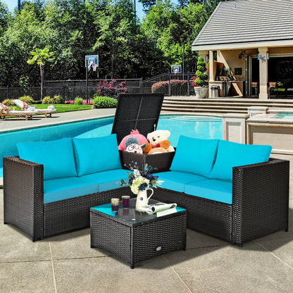 4 Piece Outdoor Patio Rattan Furniture Set with Loveseat and Storage Box