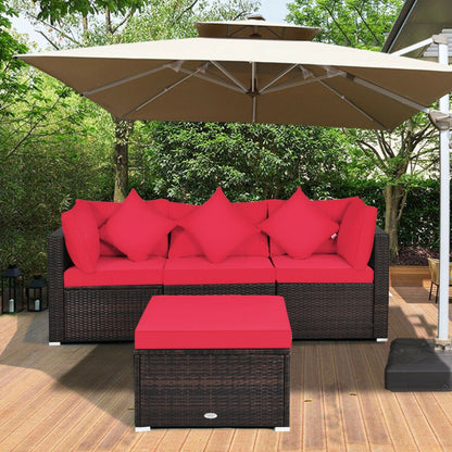 4 Piece Patio Rattan Furniture Set with Removable Cushions and Pillows