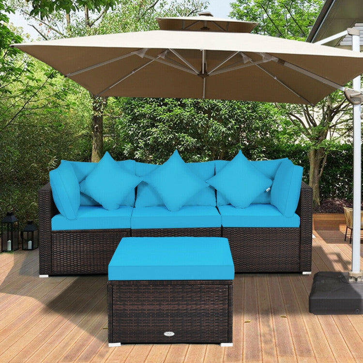 4 Piece Patio Rattan Furniture Set with Removable Cushions and Pillows