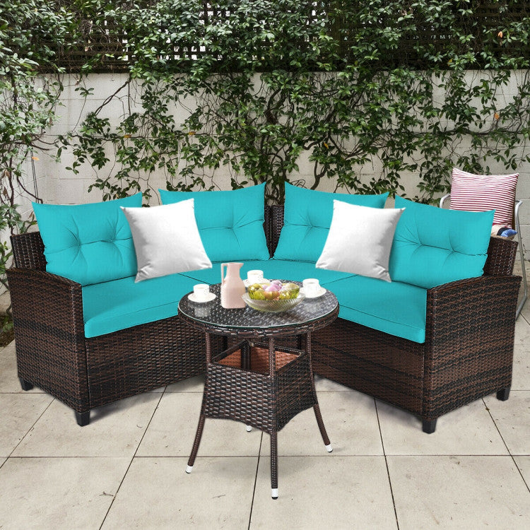 4 Piece Outdoor Cushioned Rattan Furniture Set