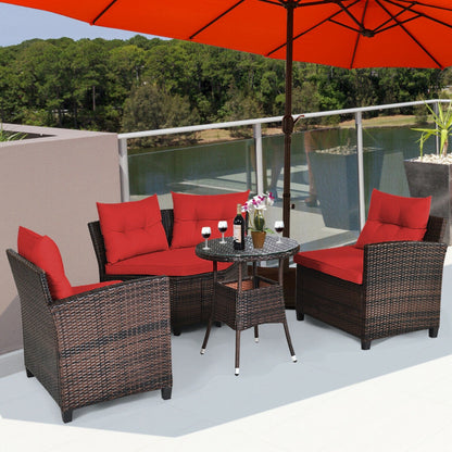 4 Piece Outdoor Cushioned Rattan Furniture Set