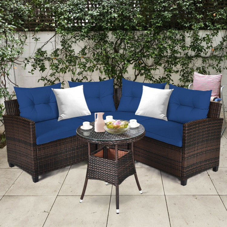 4 Piece Outdoor Cushioned Rattan Furniture Set