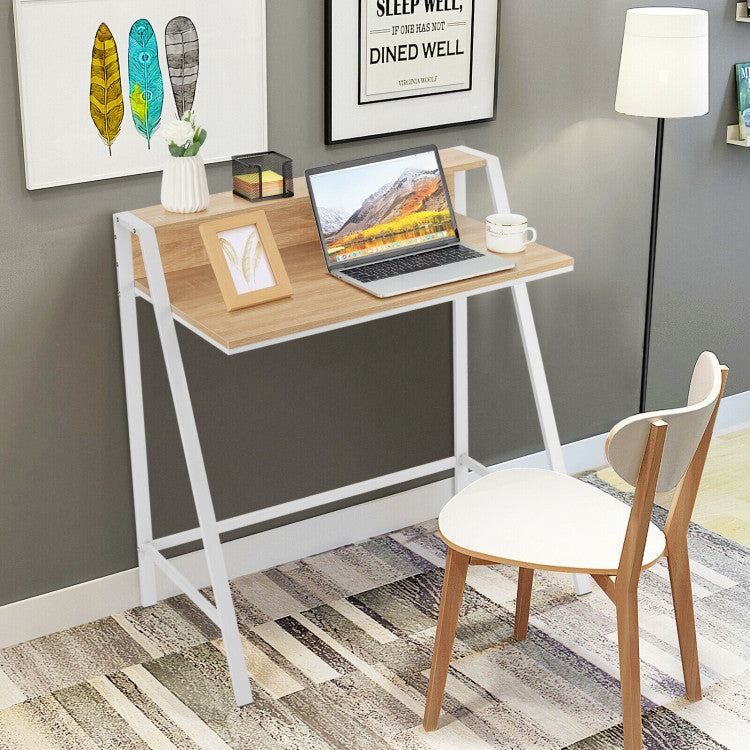 2 Tier Small Computer Desk with Sturdy Frame for Small Place