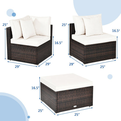 4 Piece Patio Rattan Furniture Set with Removable Cushions and Pillows