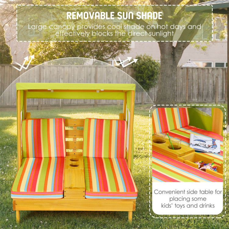 Kids Patio Lounge Chair with Cup Holders and Awning