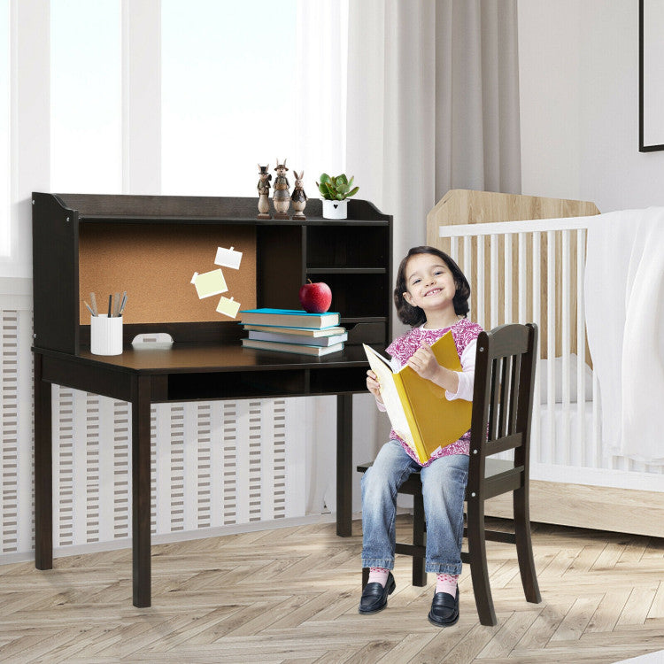 Kids Study Desk and Chair Set with Hutch and Bookshelves