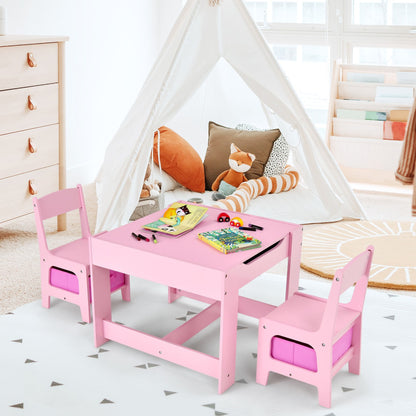 2-In-1 Desktop Kids Table Chairs Set With Storage Boxes