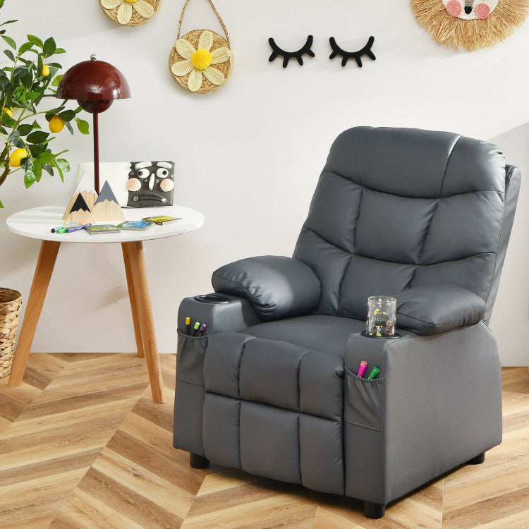 Kids PU Leather/Velvet Fabric Kids Recliner Chair with Cup Holders