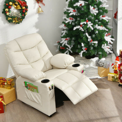 Kids PU Leather/Velvet Fabric Kids Recliner Chair with Cup Holders