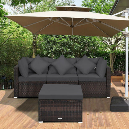 4 Piece Patio Rattan Furniture Set with Removable Cushions and Pillows