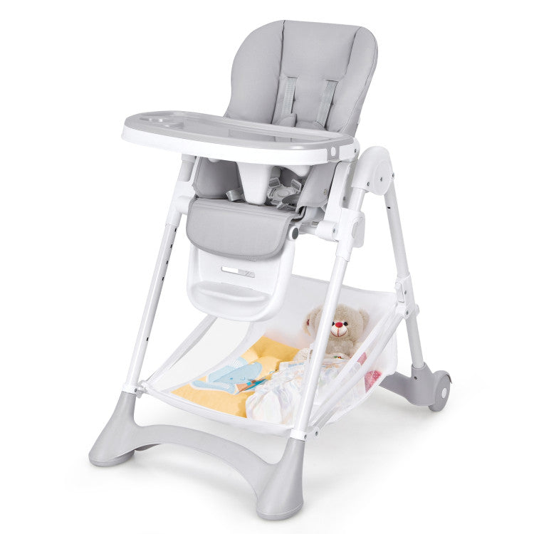 Baby Folding Chair with Wheel Tray and Storage Basket