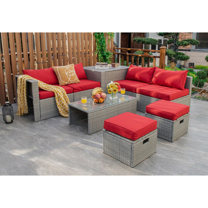 8-Piece Patio Cushioned Rattan Furniture Set with Storage and Waterproof Cover