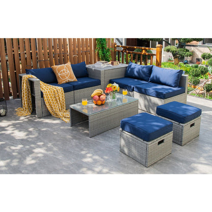 8-Piece Patio Cushioned Rattan Furniture Set with Storage and Waterproof Cover