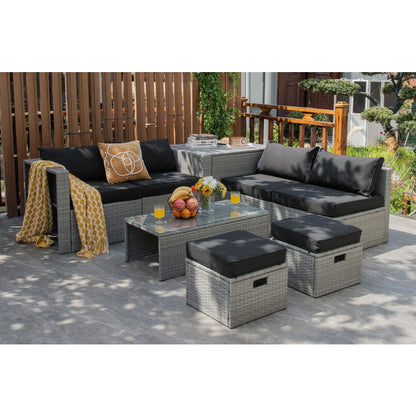 8-Piece Patio Cushioned Rattan Furniture Set with Storage and Waterproof Cover