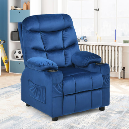 Kids PU Leather/Velvet Fabric Kids Recliner Chair with Cup Holders