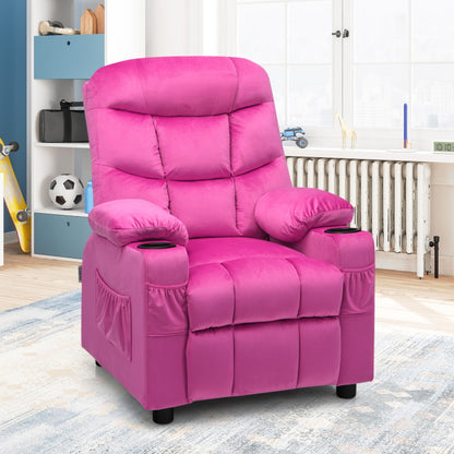 Kids PU Leather/Velvet Fabric Kids Recliner Chair with Cup Holders