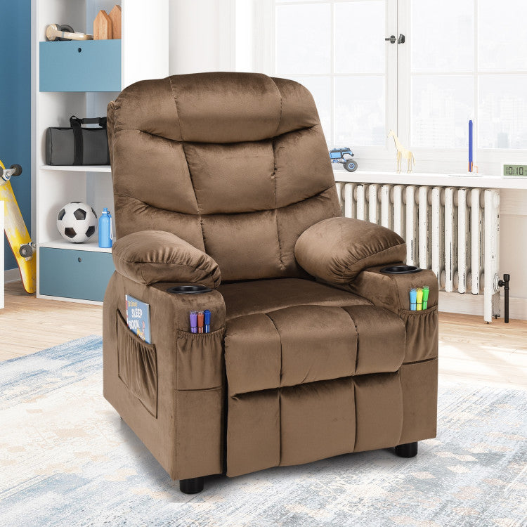 Kids PU Leather/Velvet Fabric Kids Recliner Chair with Cup Holders