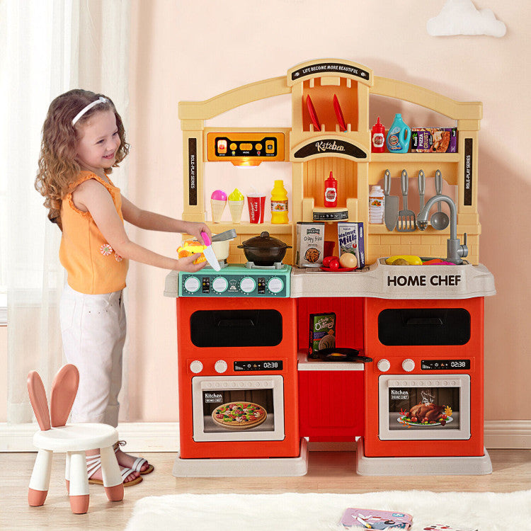 69 Pieces of Kitchen Playset Toys with Realistic Lights and Sounds