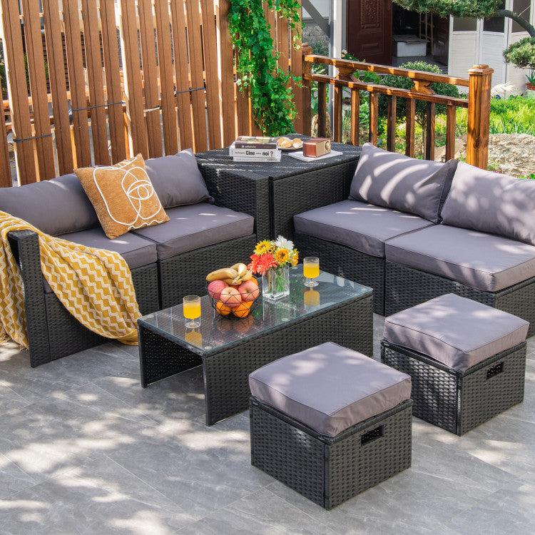 8-Piece Patio Furniture Set with Storage Box and Waterproof Cover