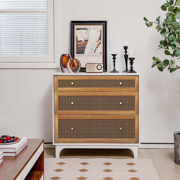 3-Drawer Rattan Dresser Chest with Anti-Toppling Device