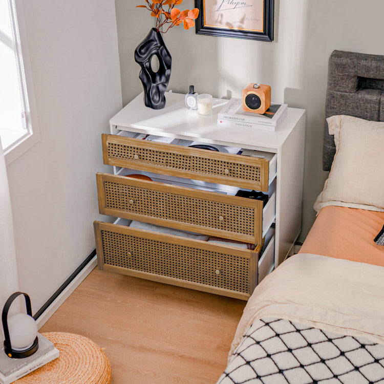 3-Drawer Rattan Dresser Chest with Anti-Toppling Device