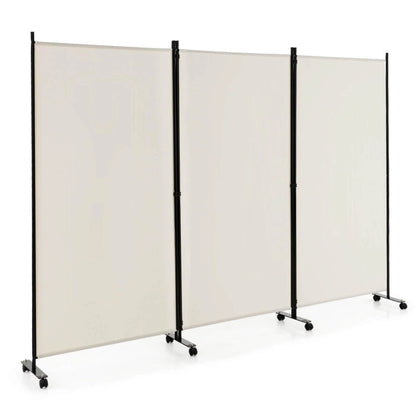 3-Panel Folding Room Divider with Lockable Wheels