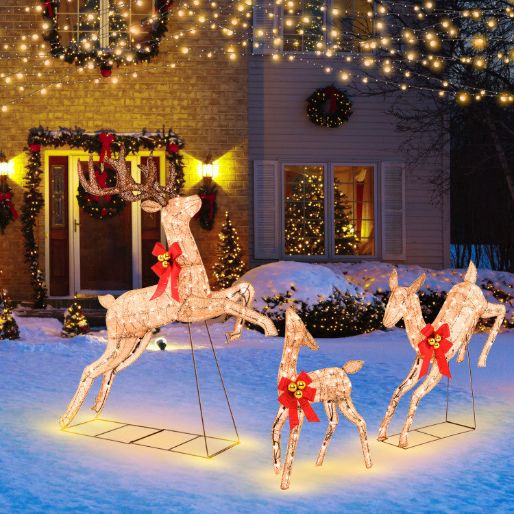 3 Pieces Lighted Christmas Reindeer Family Set with 255 Lights