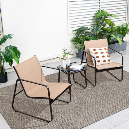 3 Piece Patio Conversation Set with Breathable Fabric and Tabletop