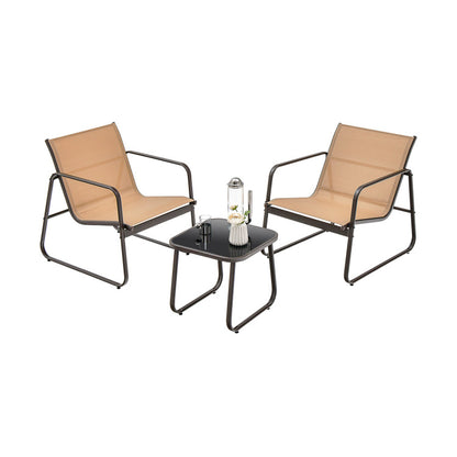 3 Piece Patio Conversation Set with Breathable Fabric and Tabletop