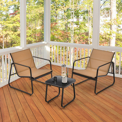 3 Piece Patio Conversation Set with Breathable Fabric and Tabletop