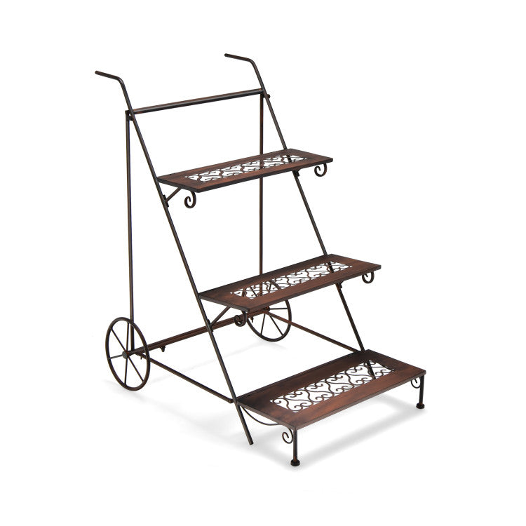 3-Tier Metal Plant Stand with Wheels and Handle for the Balcony