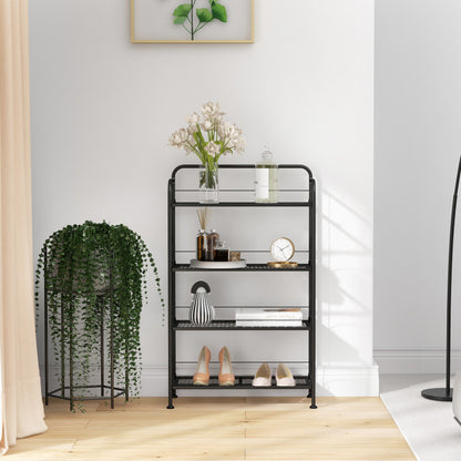 4-Tier Folding Plant Stand with Adjustable Shelf and Feet