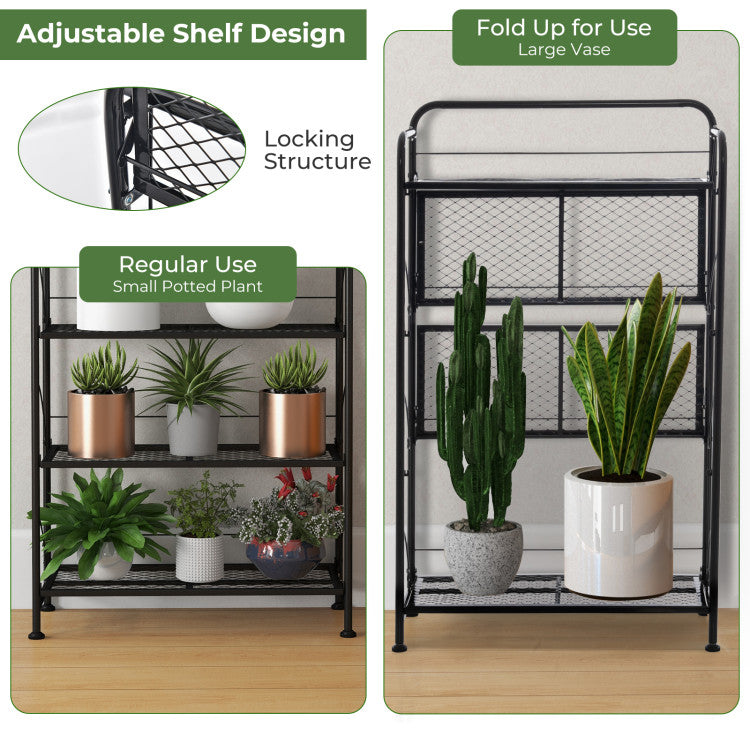 4-Tier Folding Plant Stand with Adjustable Shelf and Feet