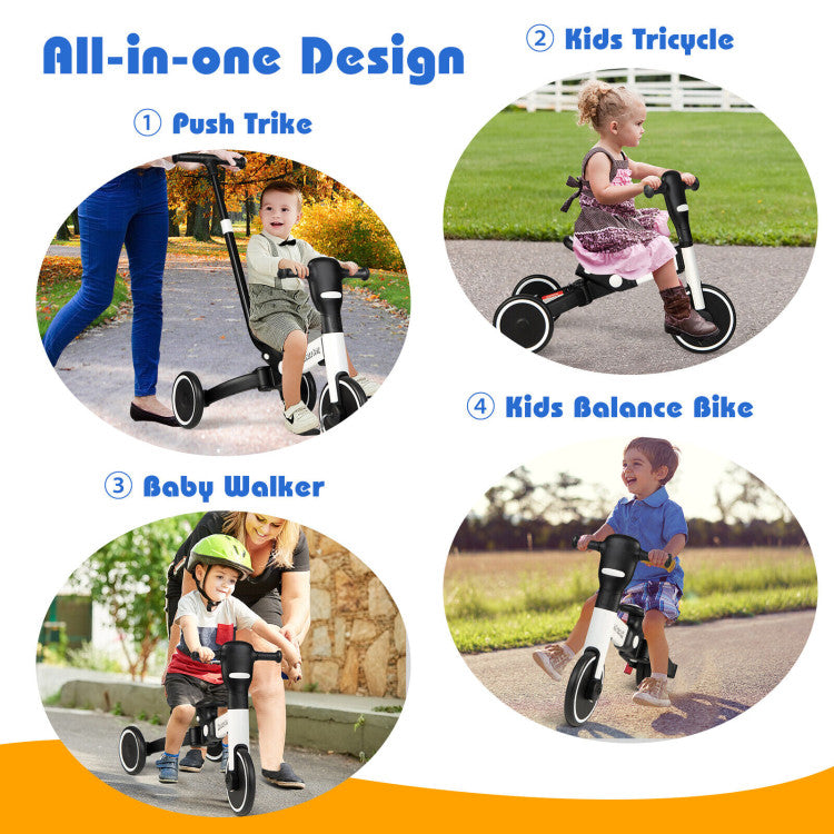 4-in-1 Kids Tricycle with Adjustable Push Handle and Detachable Pedals