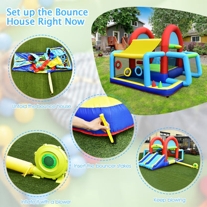 Inflatable Bounce House with Dual Slides and 480W Blower