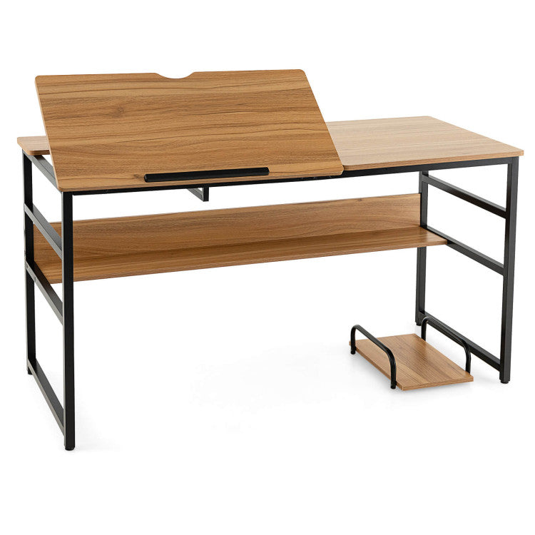 55-Inch Computer Desk with Tiltable Desktop