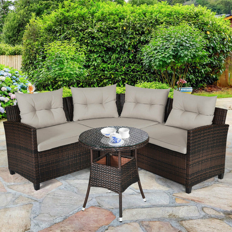 4 Piece Outdoor Cushioned Rattan Furniture Set