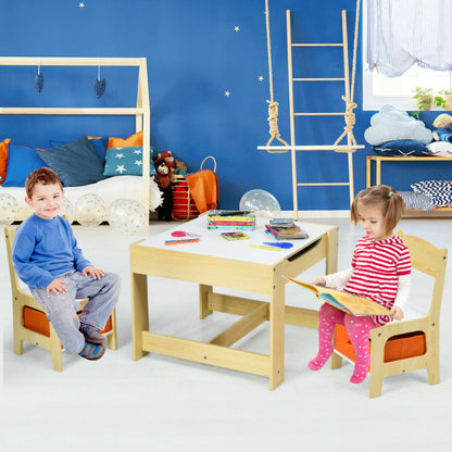 2-In-1 Desktop Kids Table Chairs Set With Storage Boxes