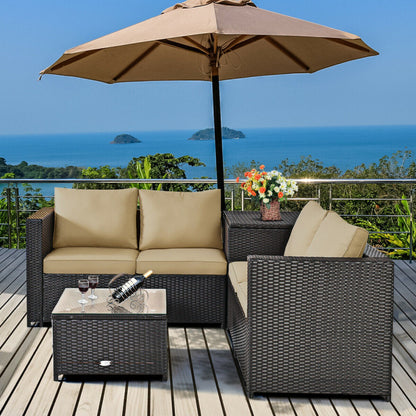 4 Piece Outdoor Patio Rattan Furniture Set with Loveseat and Storage Box